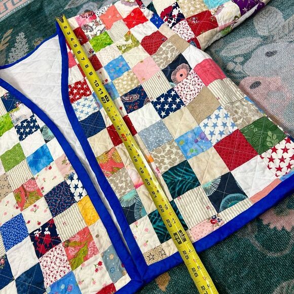 Handamde Jacket Womens Large Colorful Patchwork Quilted Open Front Rainbow - Picture 8 of 16